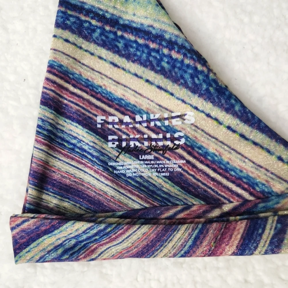 New!Frankie's Bikinis Eden‎ Halter Bikini Top in Shimmy Blue
